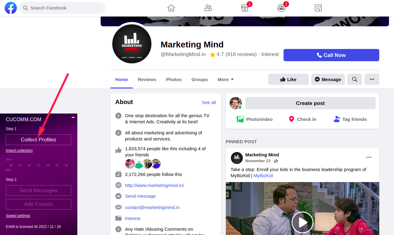 Collect profiles from Business Page