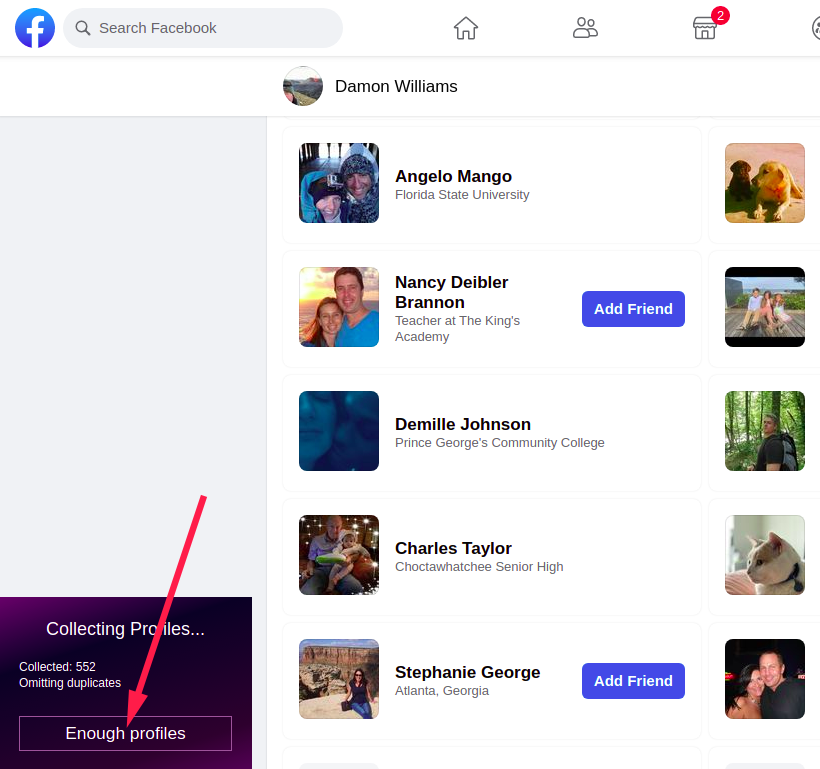 Click "Enough Profiles" to stop collecting